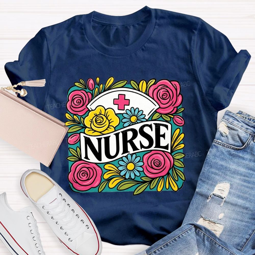 School Nurse Colorful Rose Nurse Worker T-shirt
