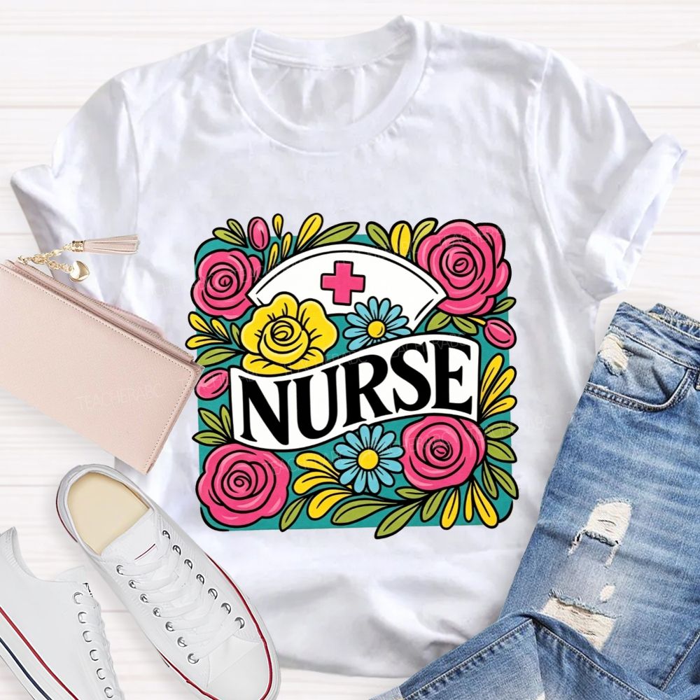 School Nurse Colorful Rose Nurse Worker T-shirt