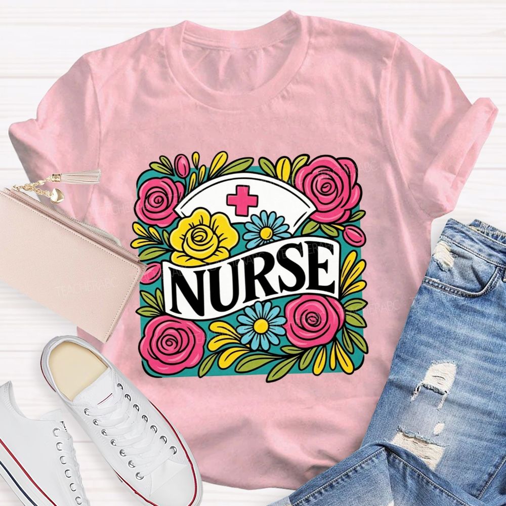 School Nurse Colorful Rose Nurse Worker T-shirt