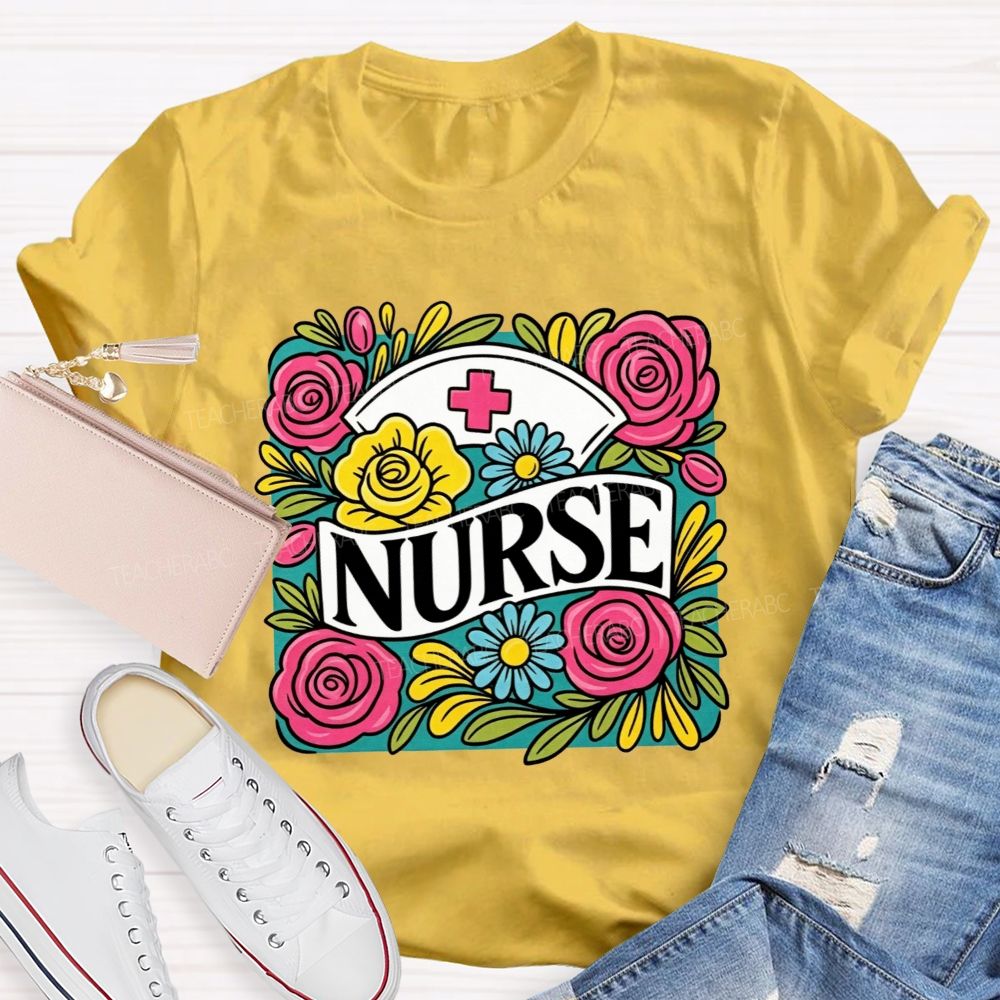 School Nurse Colorful Rose Nurse Worker T-shirt