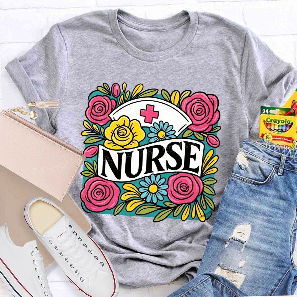 School Nurse Colorful Rose Nurse Worker T-shirt