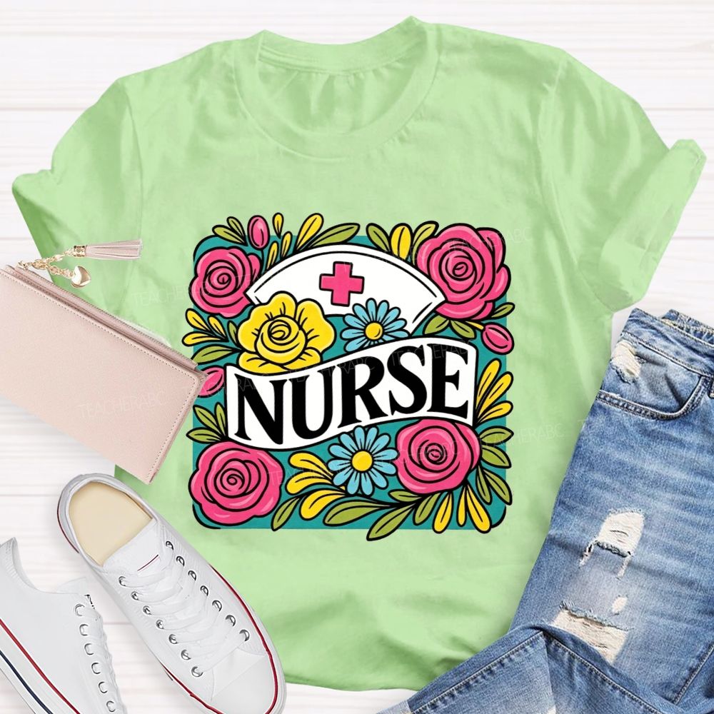 School Nurse Colorful Rose Nurse Worker T-shirt