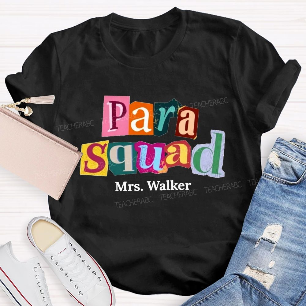 Personalized Name Para Squad Collage Letter Teacher T-shirt