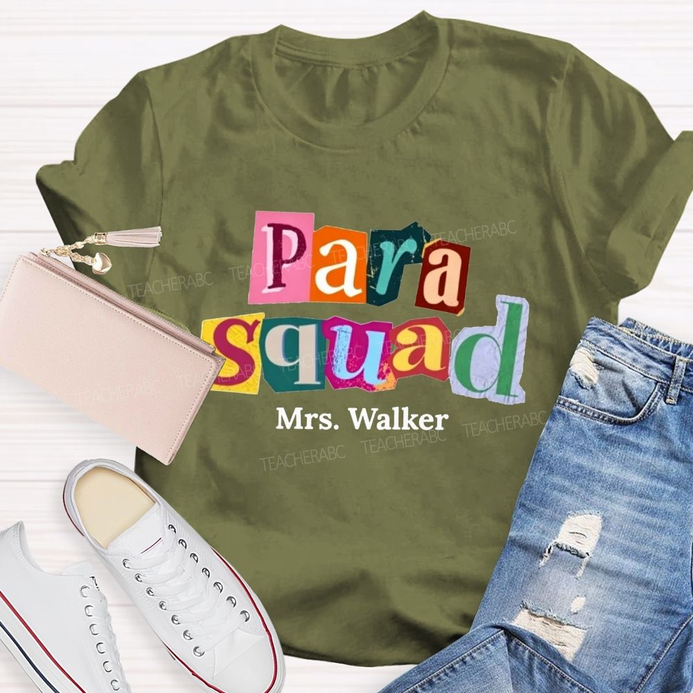 Personalized Name Para Squad Collage Letter Teacher T-shirt
