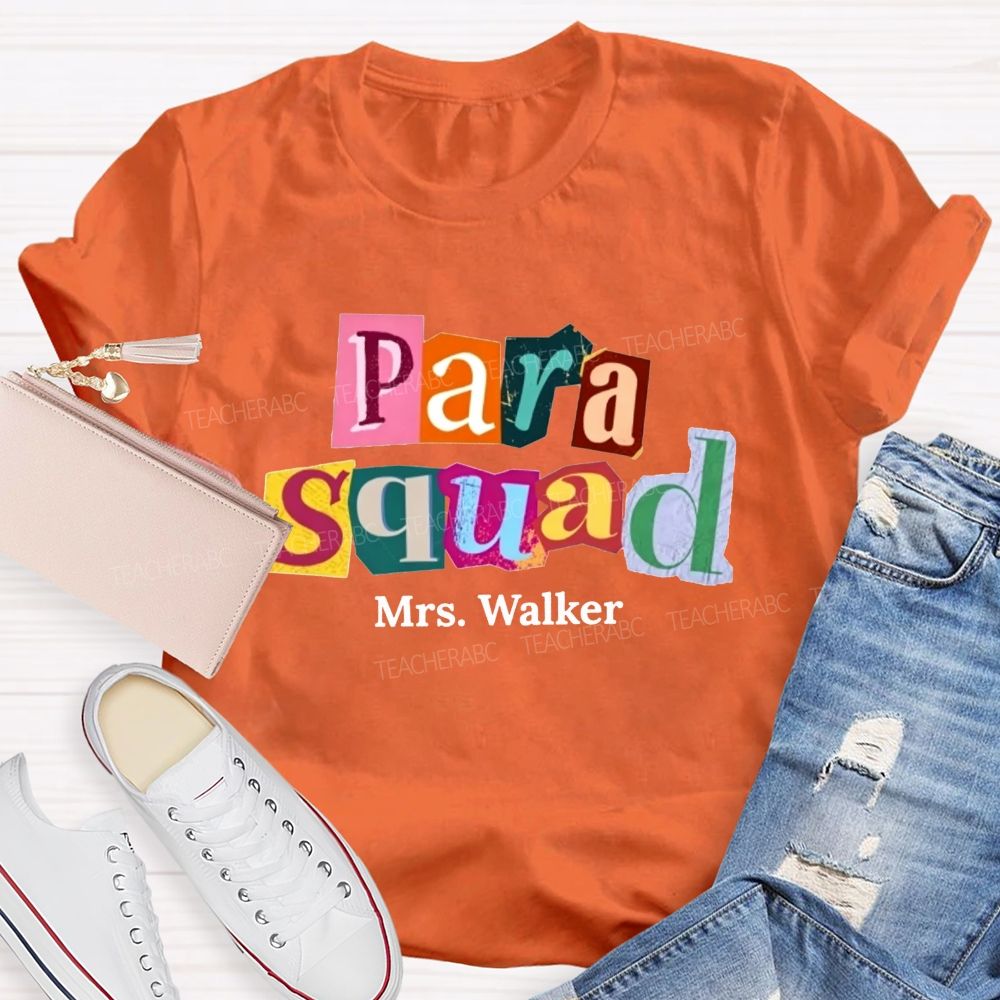 Personalized Name Para Squad Collage Letter Teacher T-shirt
