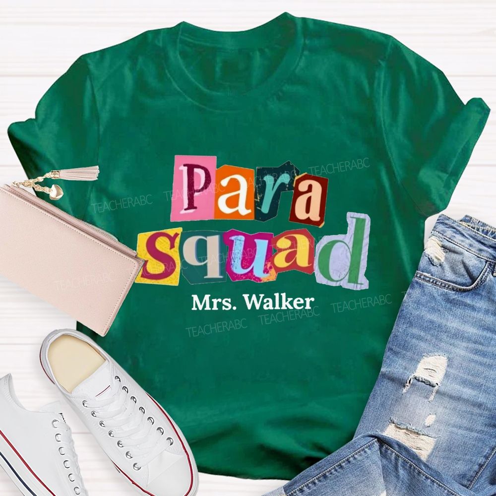 Personalized Name Para Squad Collage Letter Teacher T-shirt