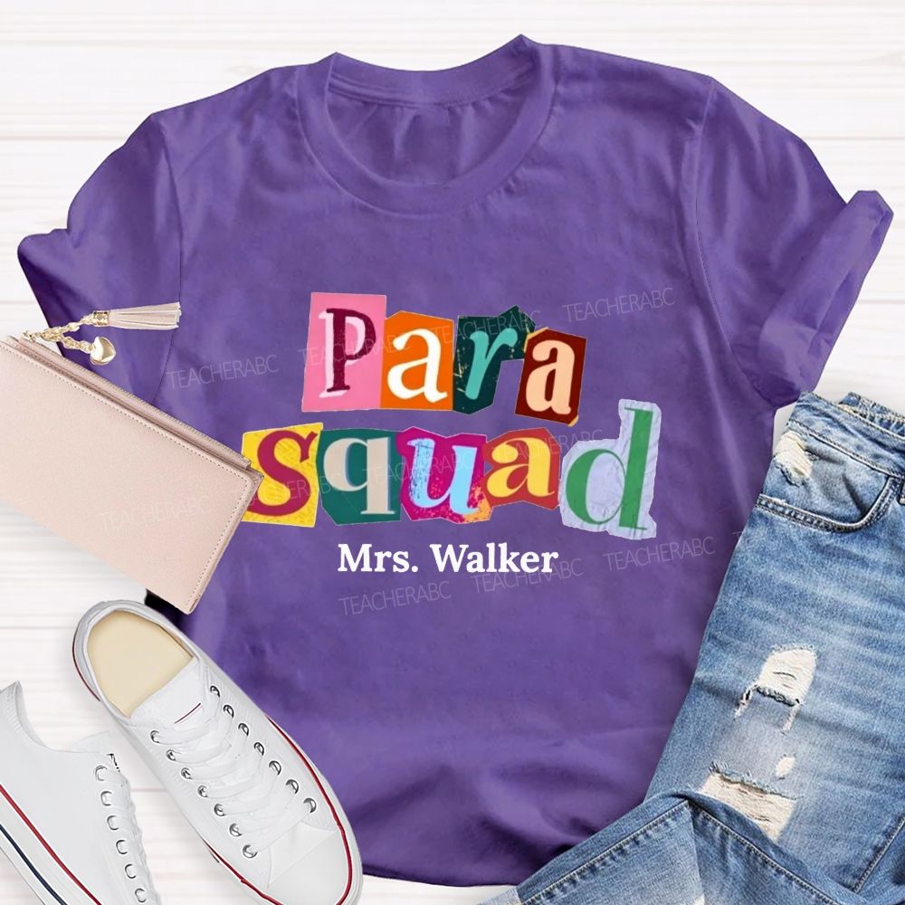 Personalized Name Para Squad Collage Letter Teacher T-shirt