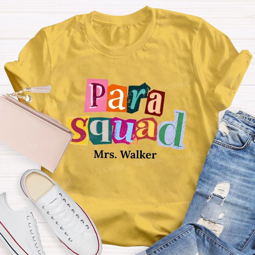 Personalized Name Para Squad Collage Letter Teacher T-shirt