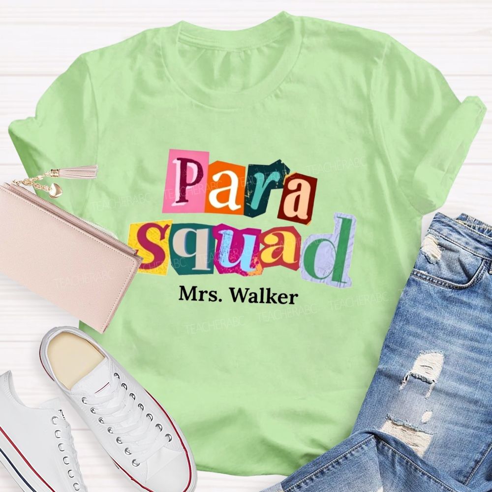 Personalized Name Para Squad Collage Letter Teacher T-shirt