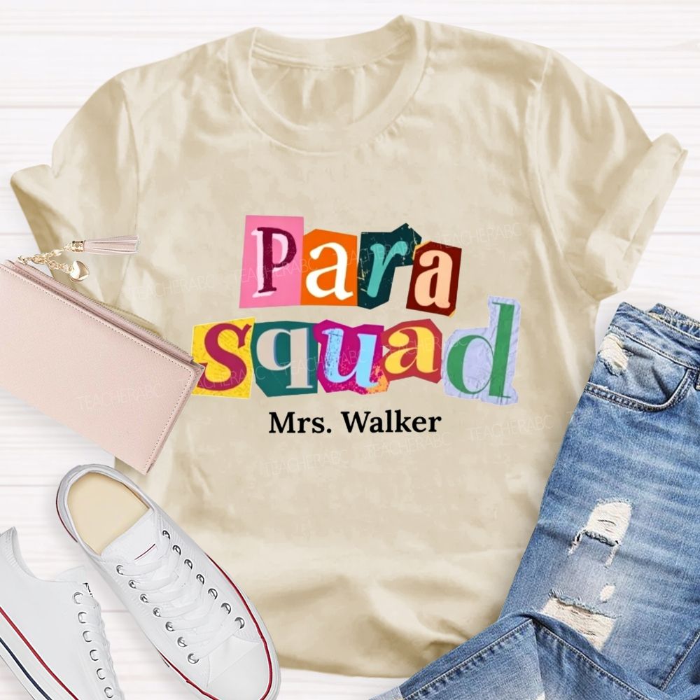 Personalized Name Para Squad Collage Letter Teacher T-shirt