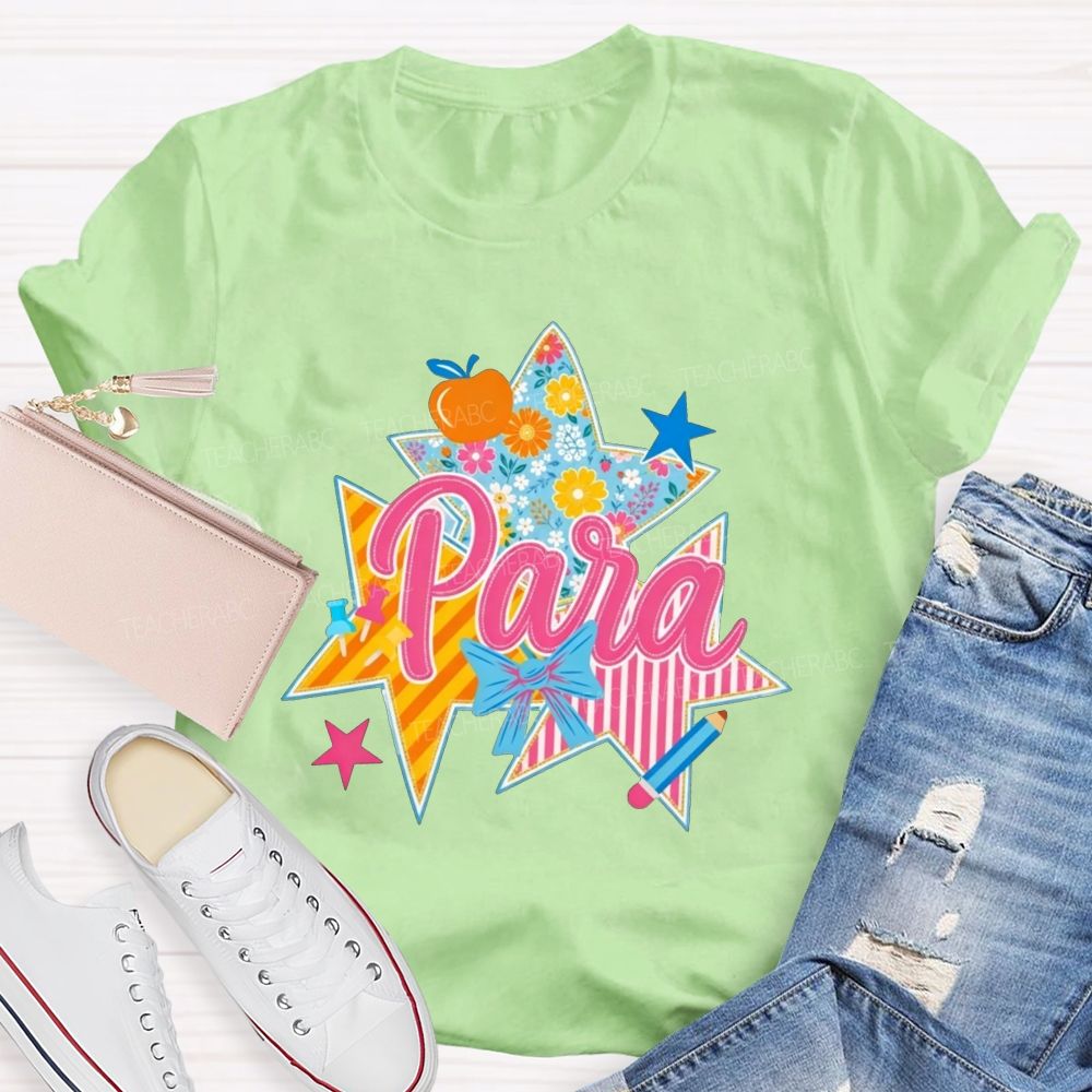 Para Patchwork Star Para Paraprofessional Graphic Teacher T-shirt