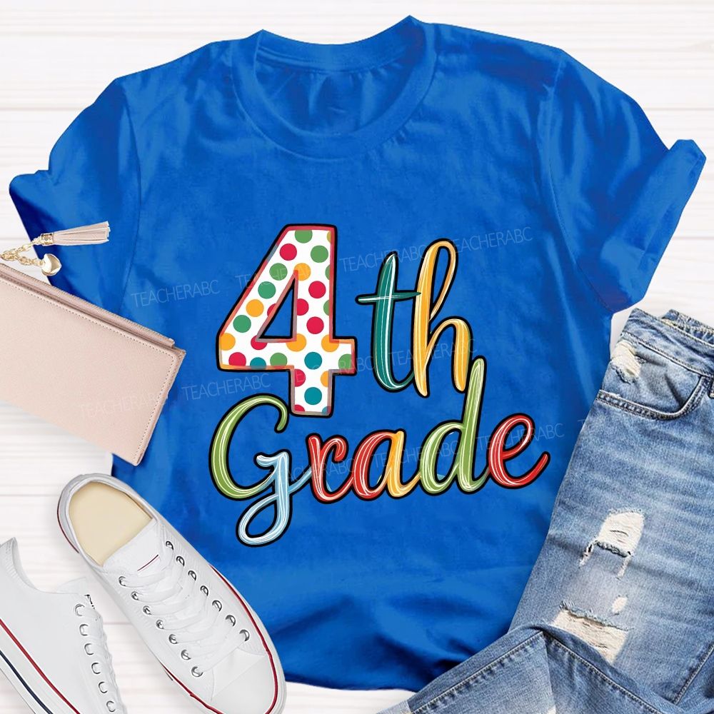 Personalized Grade Colorful Polka-Dot Numbers Teacher T-Shirt