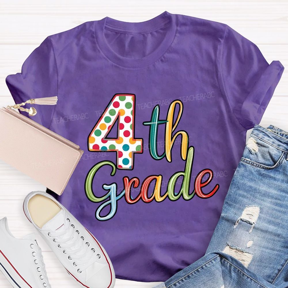 Personalized Grade Colorful Polka-Dot Numbers Teacher T-Shirt