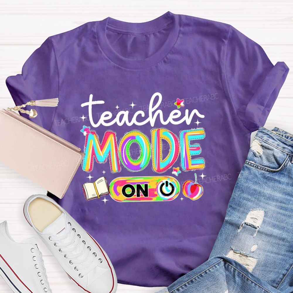 Teacher Mode On Gradient Tie-Dye Lettering Teacher T-Shirt