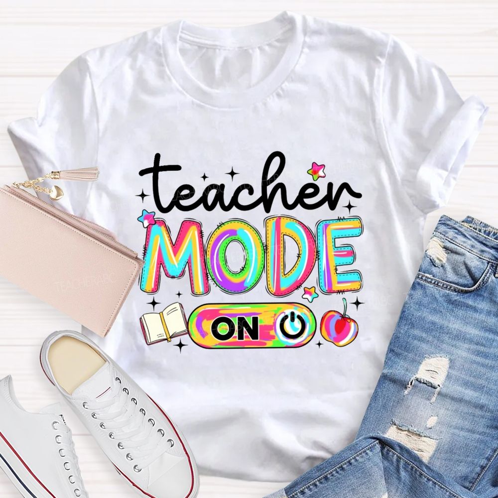 Teacher Mode On Gradient Tie-Dye Lettering Teacher T-Shirt