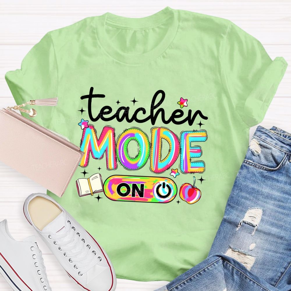Teacher Mode On Gradient Tie-Dye Lettering Teacher T-Shirt