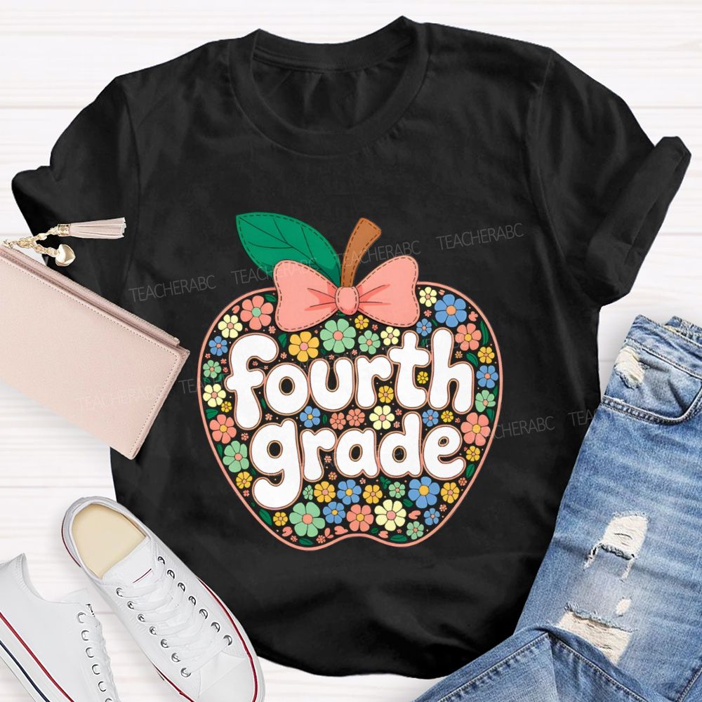 Personalized Grade Floral Apple Back To School Teacher T-shirt