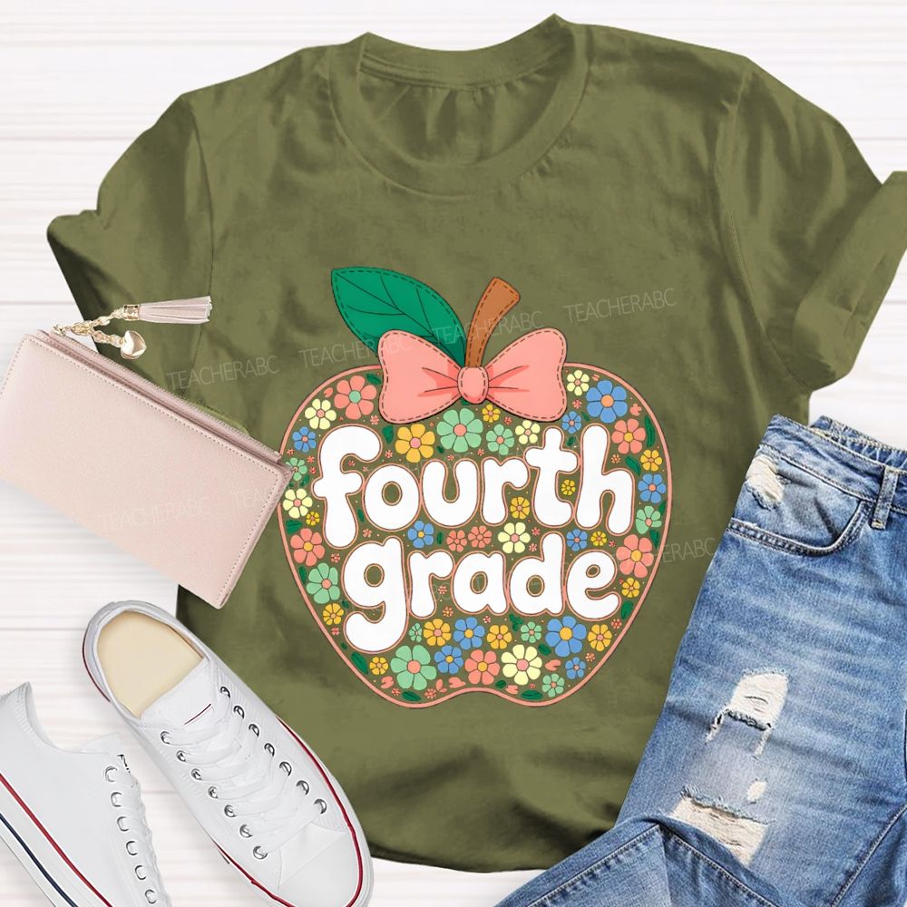 Personalized Grade Floral Apple Back To School Teacher T-shirt