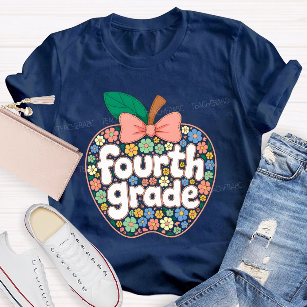 Personalized Grade Floral Apple Back To School Teacher T-shirt