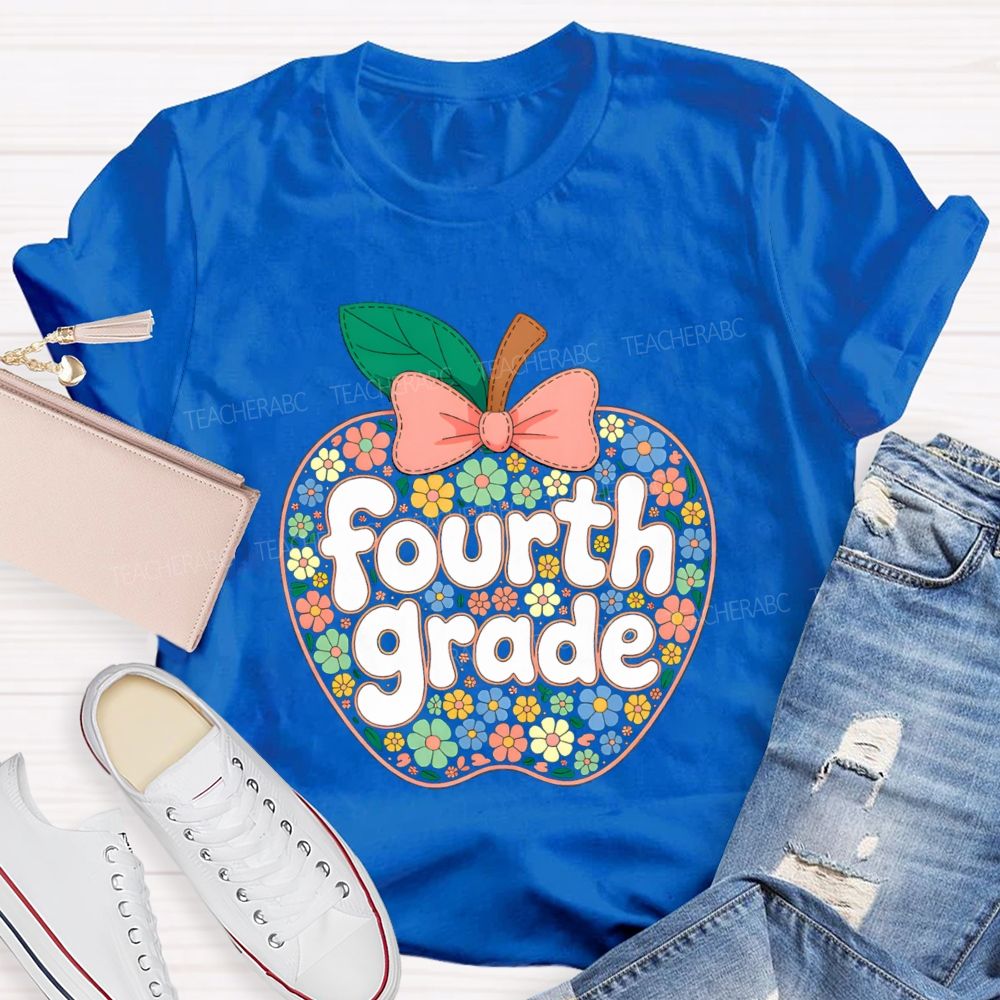 Personalized Grade Floral Apple Back To School Teacher T-shirt