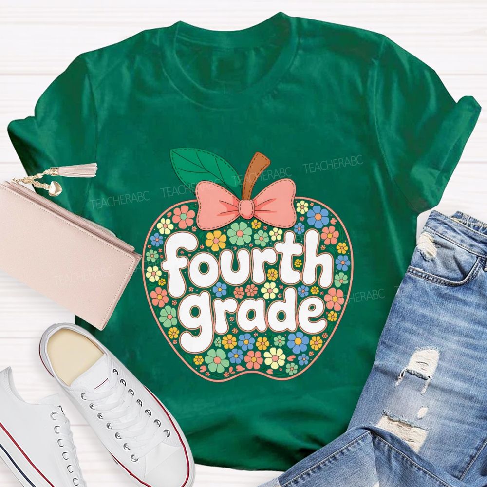 Personalized Grade Floral Apple Back To School Teacher T-shirt