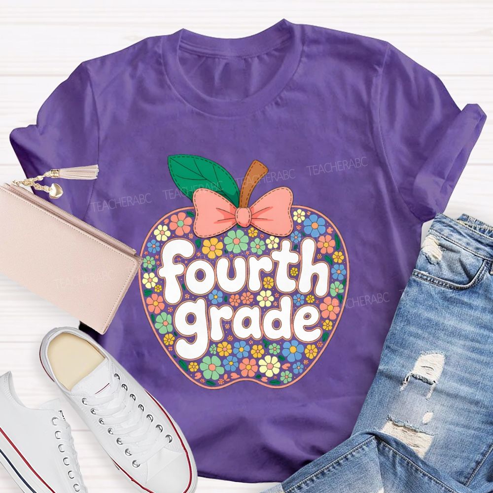 Personalized Grade Floral Apple Back To School Teacher T-shirt