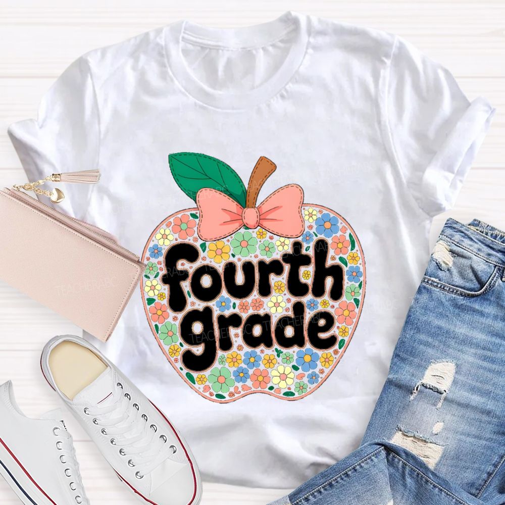 Personalized Grade Floral Apple Back To School Teacher T-shirt