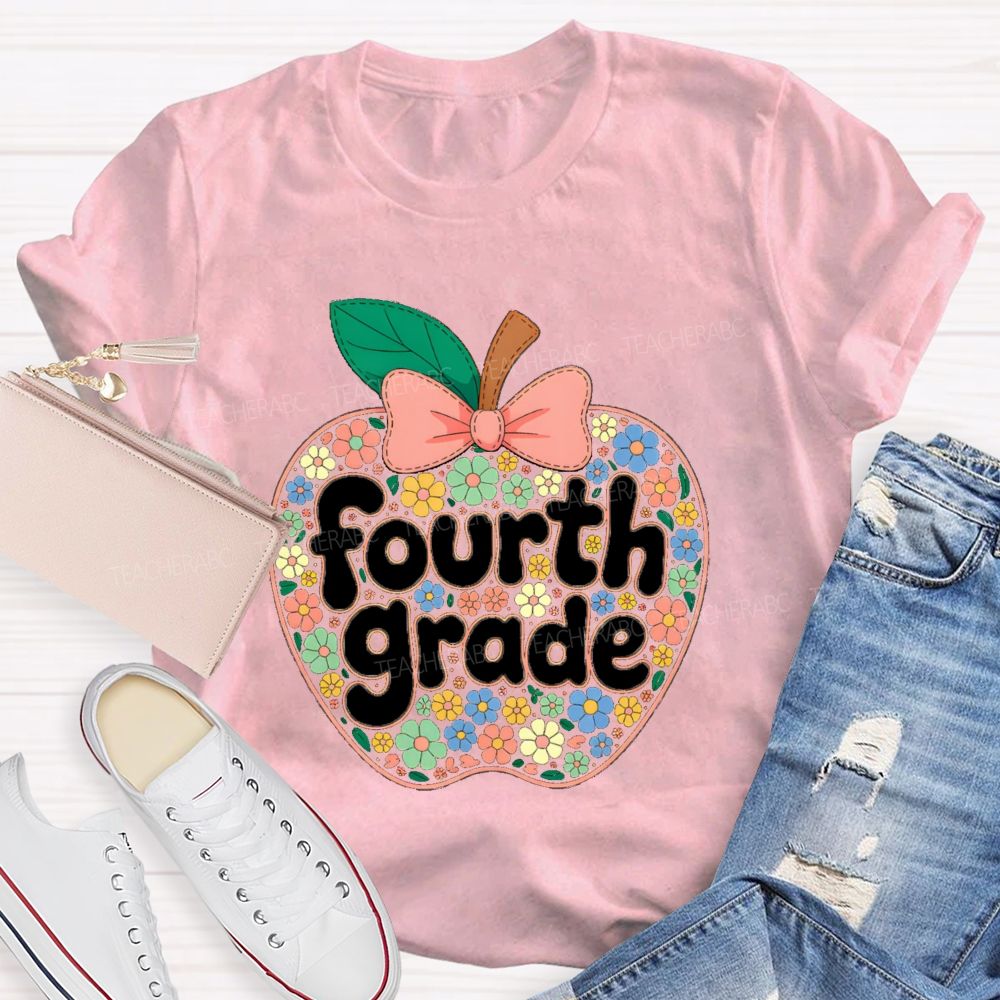 Personalized Grade Floral Apple Back To School Teacher T-shirt
