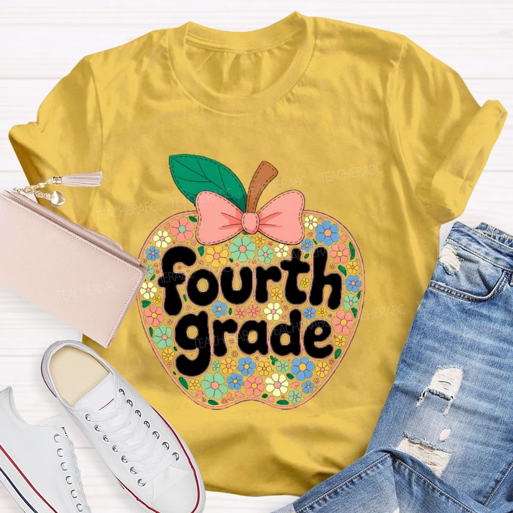 Personalized Grade Floral Apple Back To School Teacher T-shirt