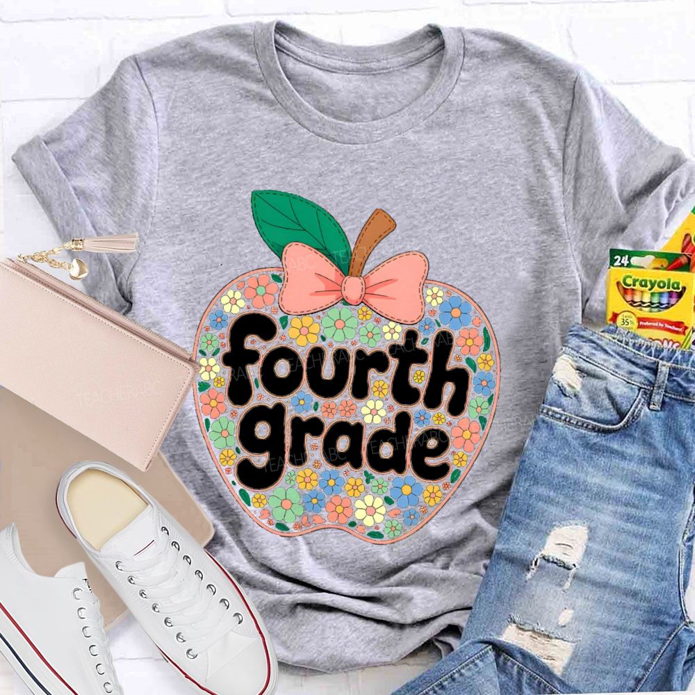 Personalized Grade Floral Apple Back To School Teacher T-shirt