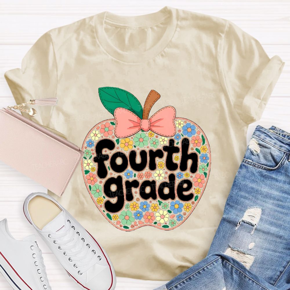 Personalized Grade Floral Apple Back To School Teacher T-shirt