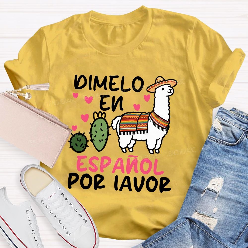 Dimelo En Espanol Por Favor Pink Heart Teacher T-shirt