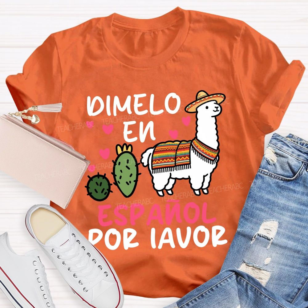 Dimelo En Espanol Por Favor Pink Heart Teacher T-shirt