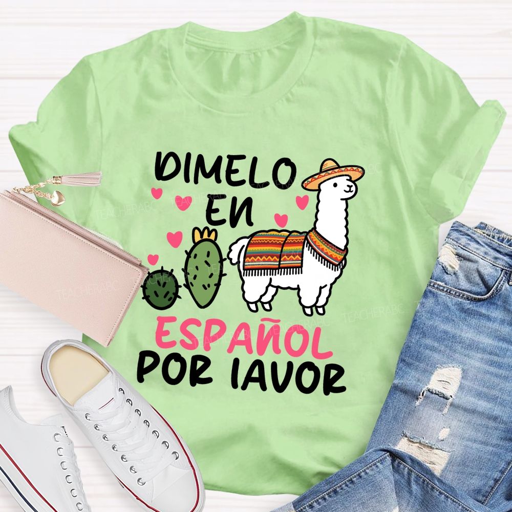 Dimelo En Espanol Por Favor Pink Heart Teacher T-shirt