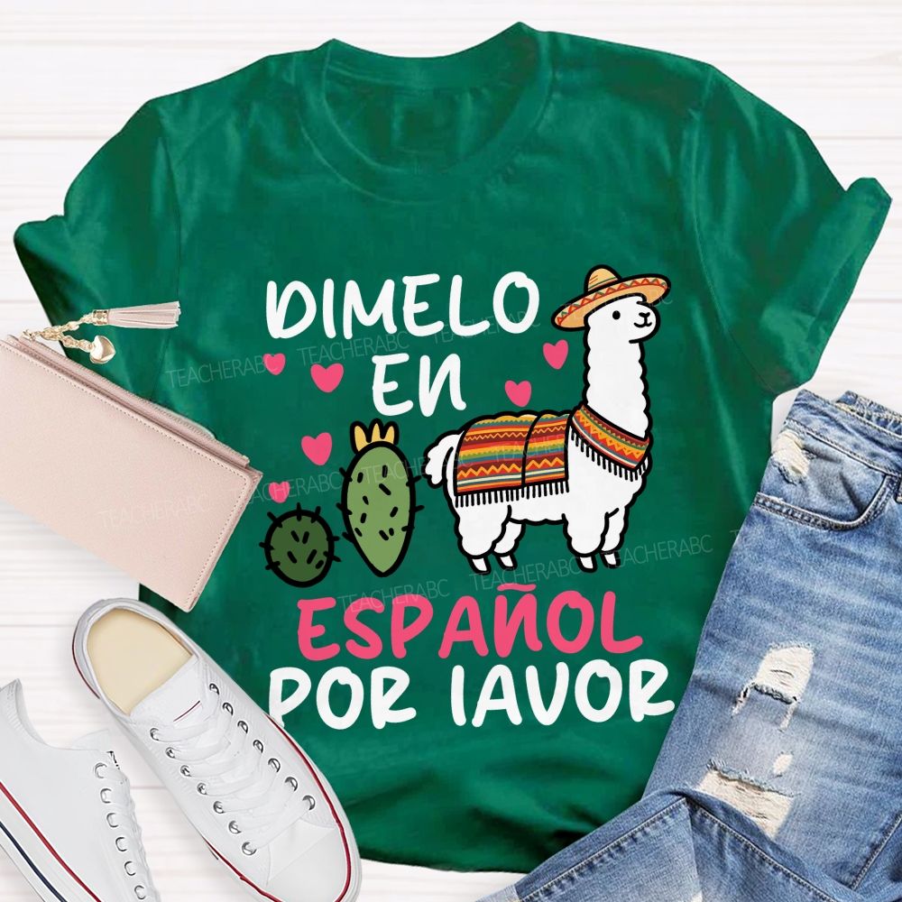Dimelo En Espanol Por Favor Pink Heart Teacher T-shirt