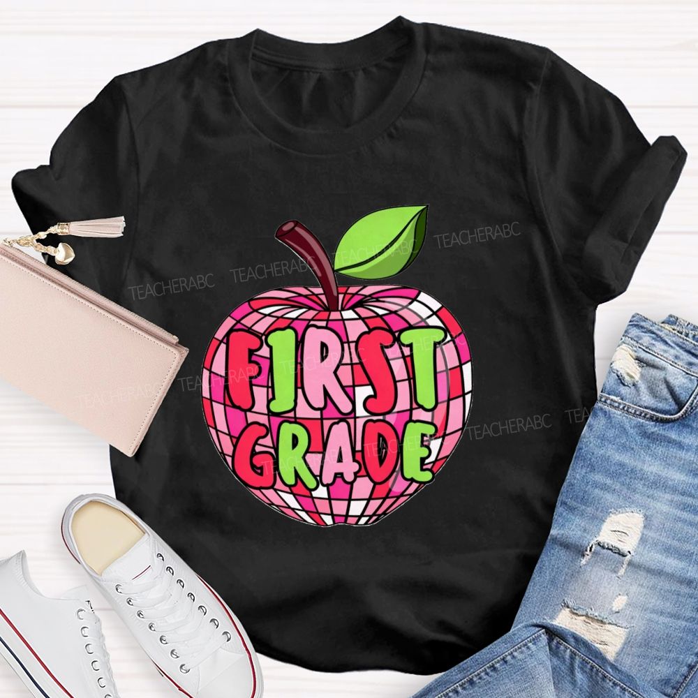 Personalized Grade Pink Plaid Apple Back To School Teacher T-Shirt