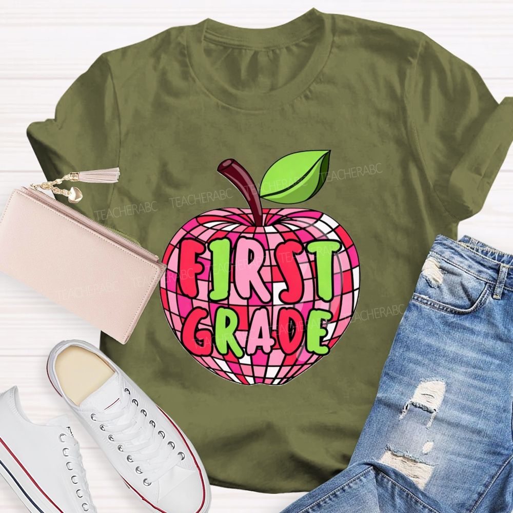 Personalized Grade Pink Plaid Apple Back To School Teacher T-Shirt