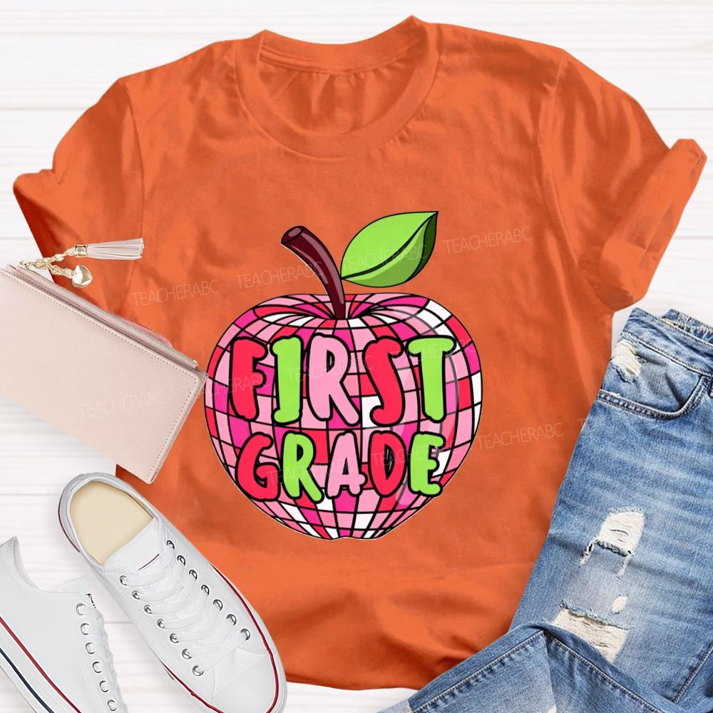 Personalized Grade Pink Plaid Apple Back To School Teacher T-Shirt
