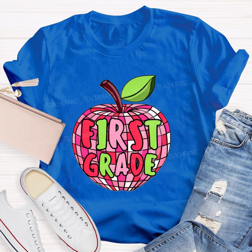 Personalized Grade Pink Plaid Apple Back To School Teacher T-Shirt