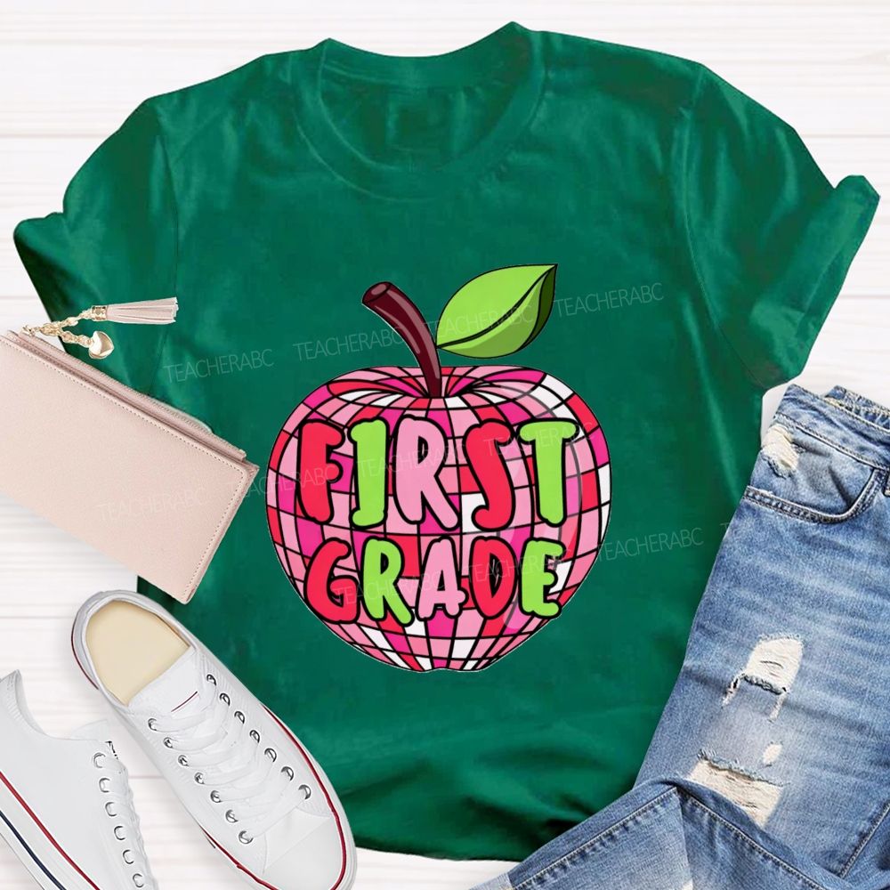 Personalized Grade Pink Plaid Apple Back To School Teacher T-Shirt