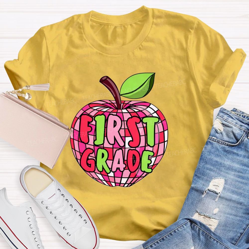 Personalized Grade Pink Plaid Apple Back To School Teacher T-Shirt