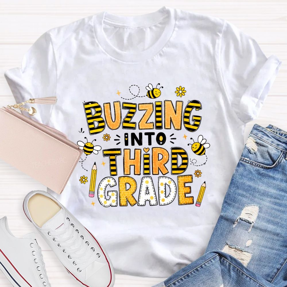 Personalized Grade Buzzing Into Third Grade Teacher T-Shirt