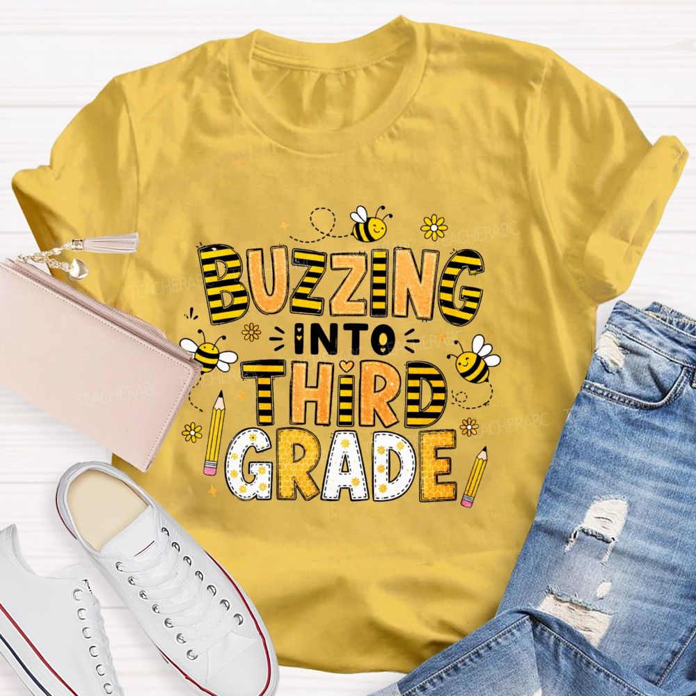Personalized Grade Buzzing Into Third Grade Teacher T-Shirt