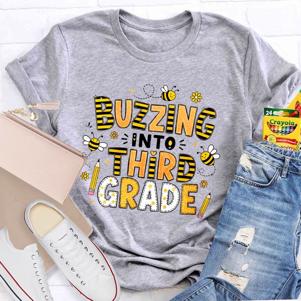 Personalized Grade Buzzing Into Third Grade Teacher T-Shirt