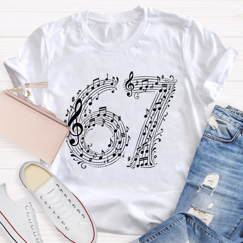 67 Music Note Treble Clef Graphic Teacher T-shirt