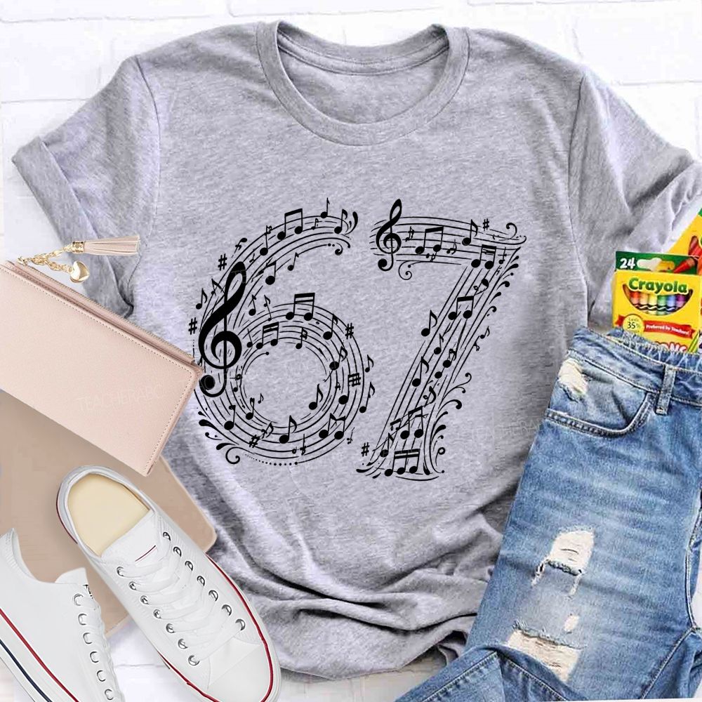 67 Music Note Treble Clef Graphic Teacher T-shirt