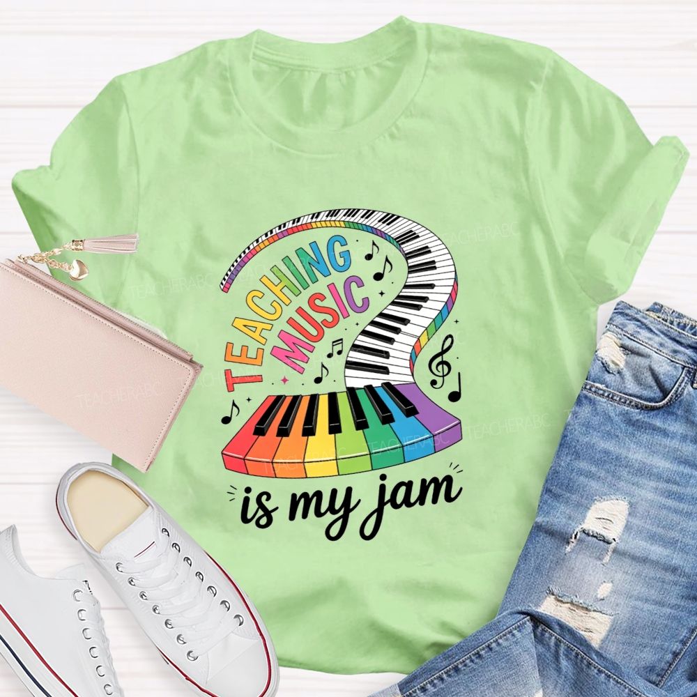 Teaching Music Is My Jam Rainbow Curved Piano Keyboard Teacher T-shirt