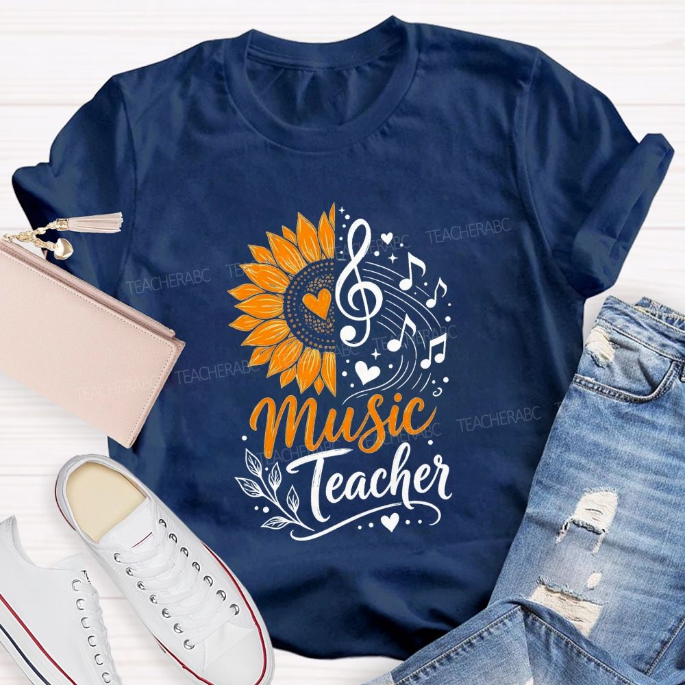 Music Teacher Sunflower And Melody Teacher T-shirt