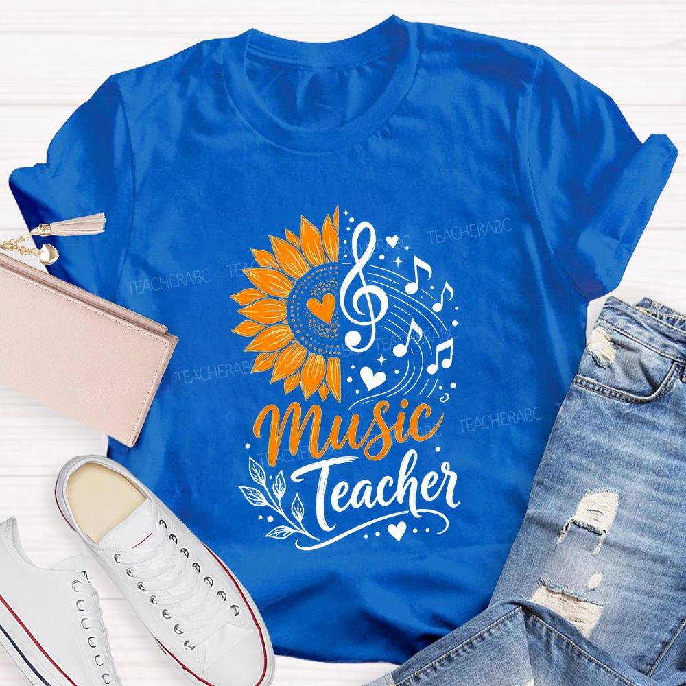 Music Teacher Sunflower And Melody Teacher T-shirt