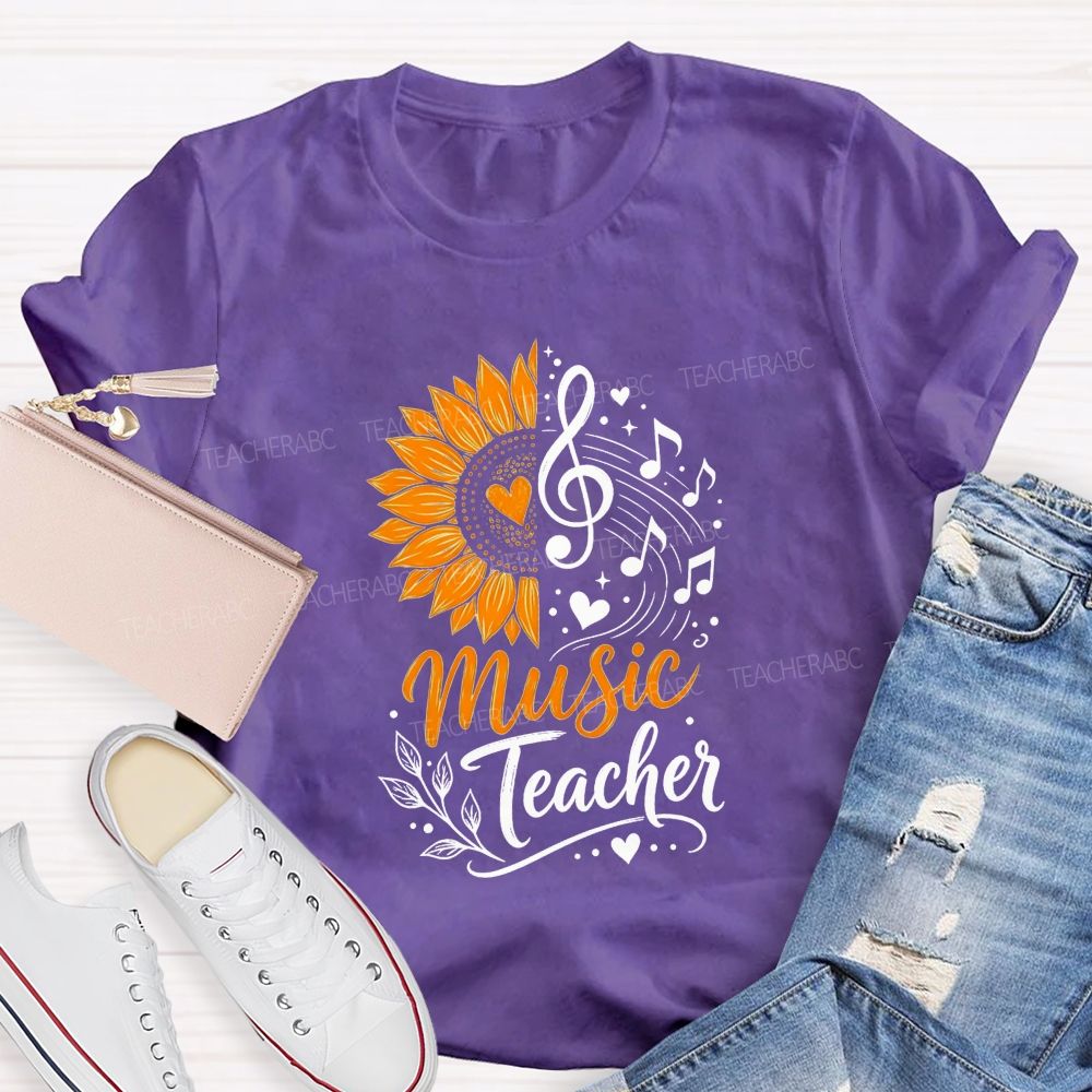 Music Teacher Sunflower And Melody Teacher T-shirt